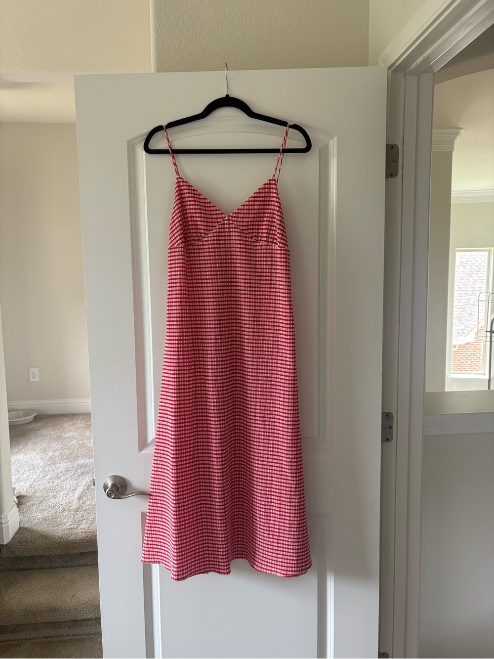 Mango Red Gingham Midi Slip Dress